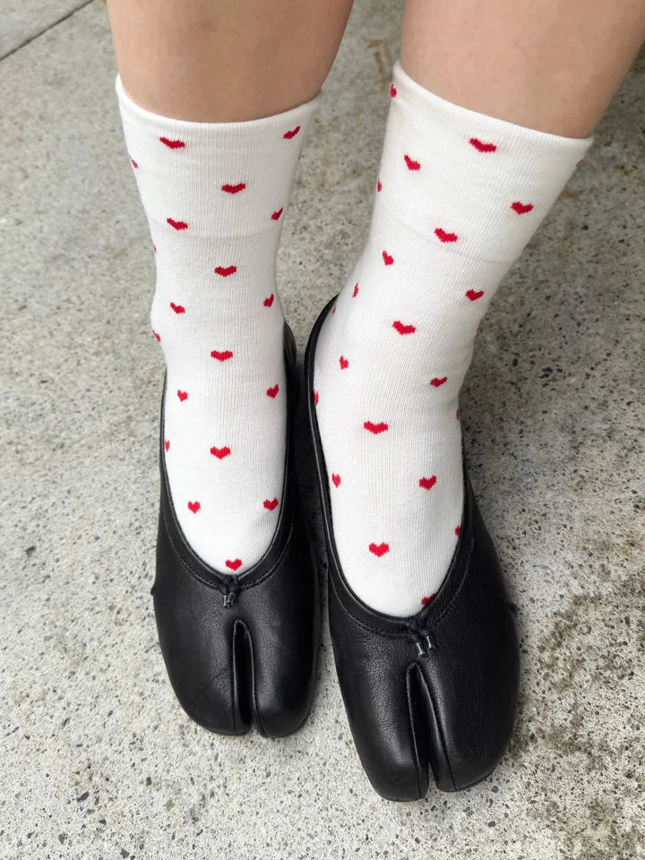Sneaker Socks, Heart White/Red