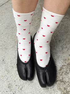 Sneaker Socks, Heart White/Red