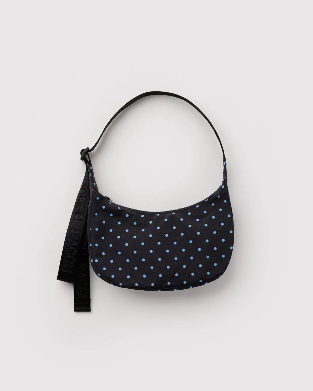 BAGGU Small Crescent Bag, Black &amp; Sky Blue Micro Dot