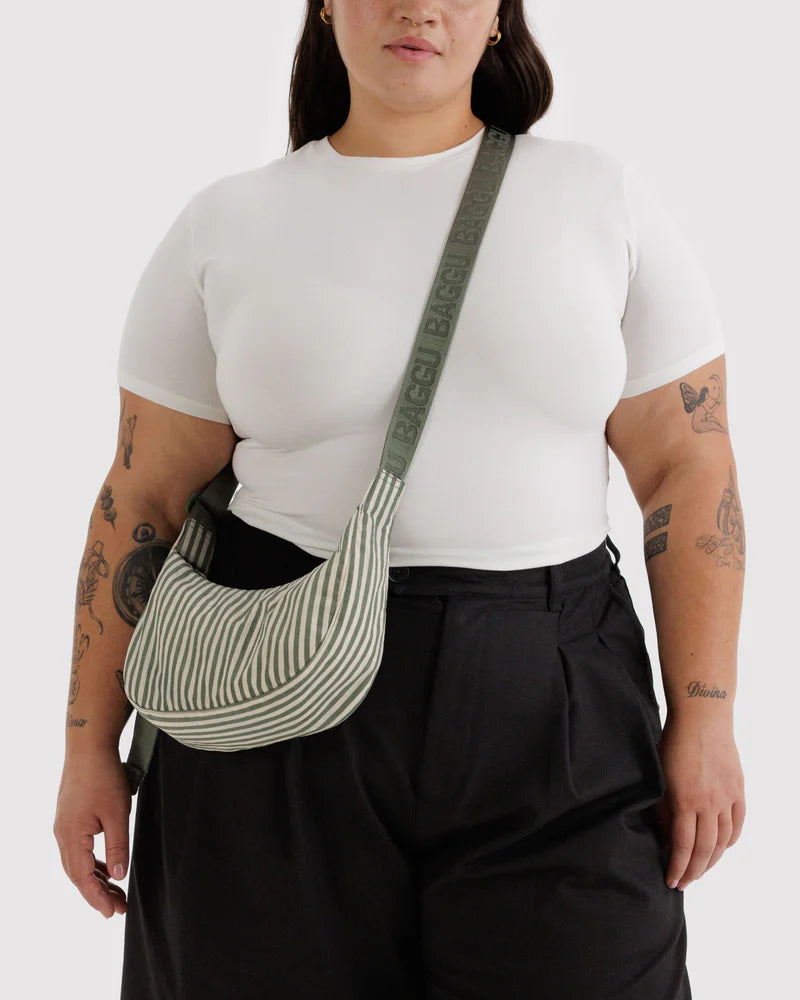 BAGGU Small Crescent Bag, Sage Stripe