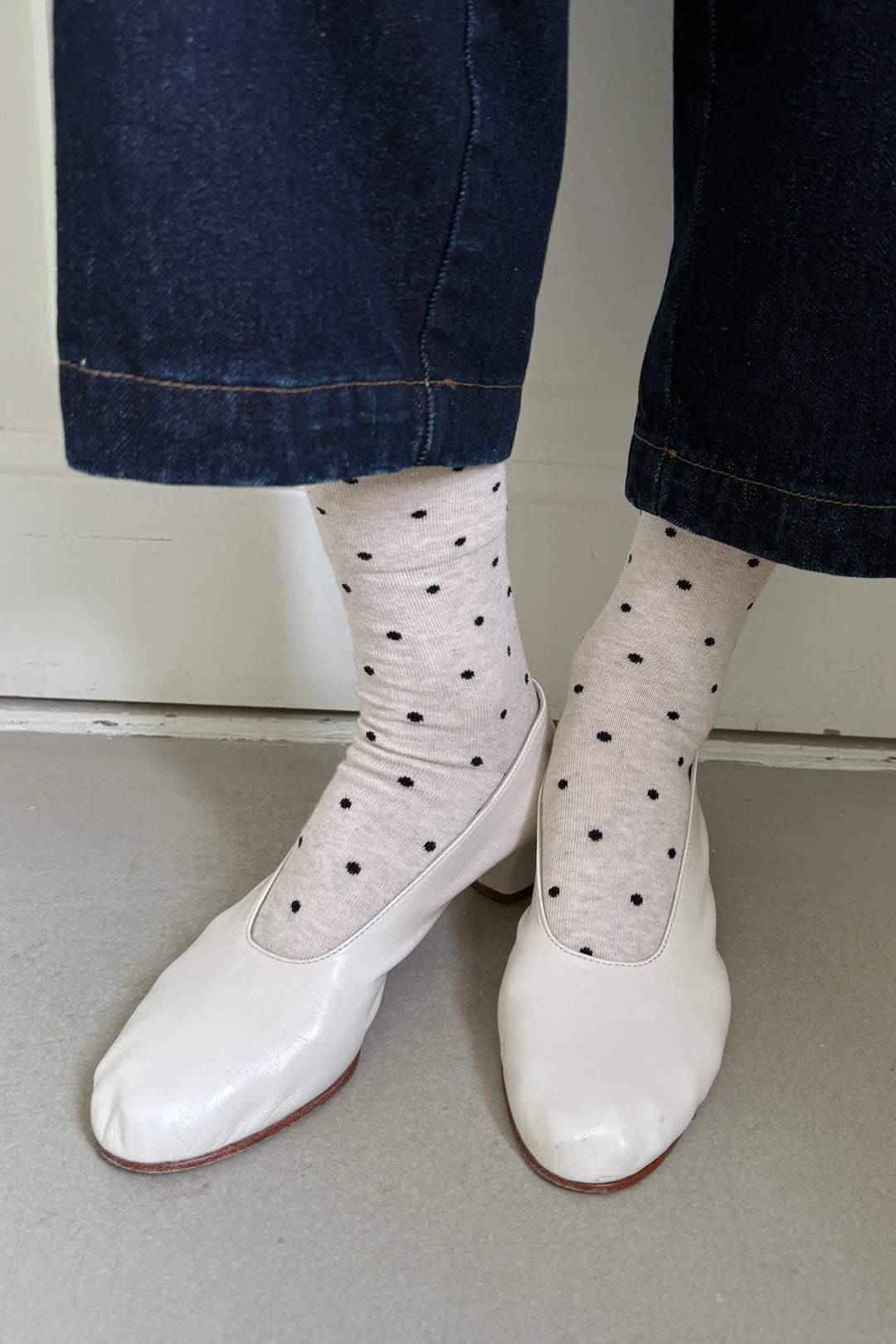 Polkadot Sneaker Socks, Oatmeal/Black