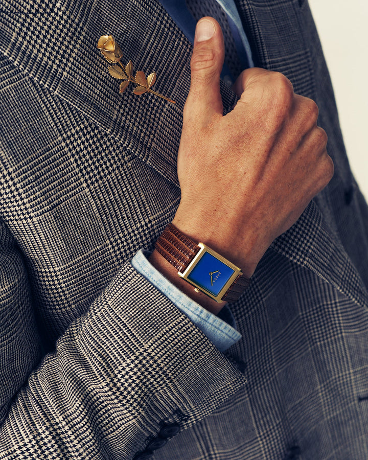 Breda - Virgil Watch, Cobalt/Brown (Lizard Embossed)