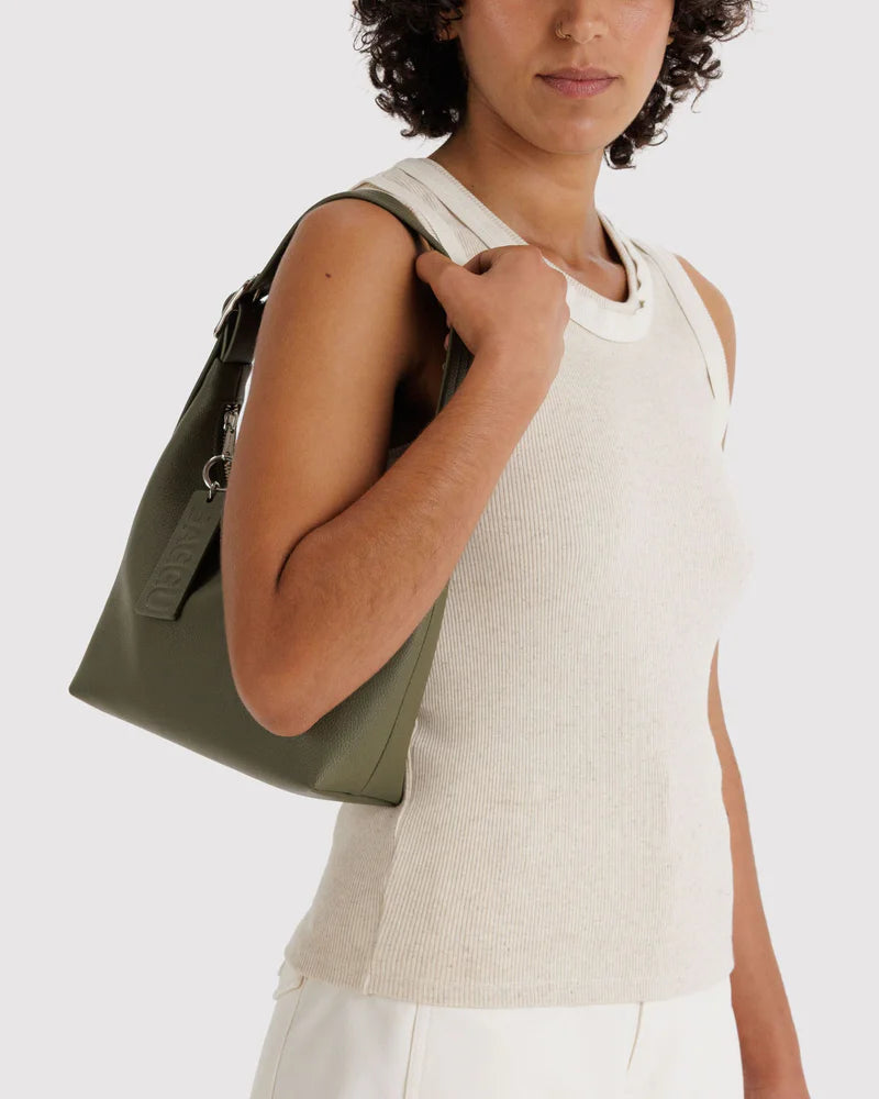 BAGGU Small Recycled Leather Shoulder Bag, Loden