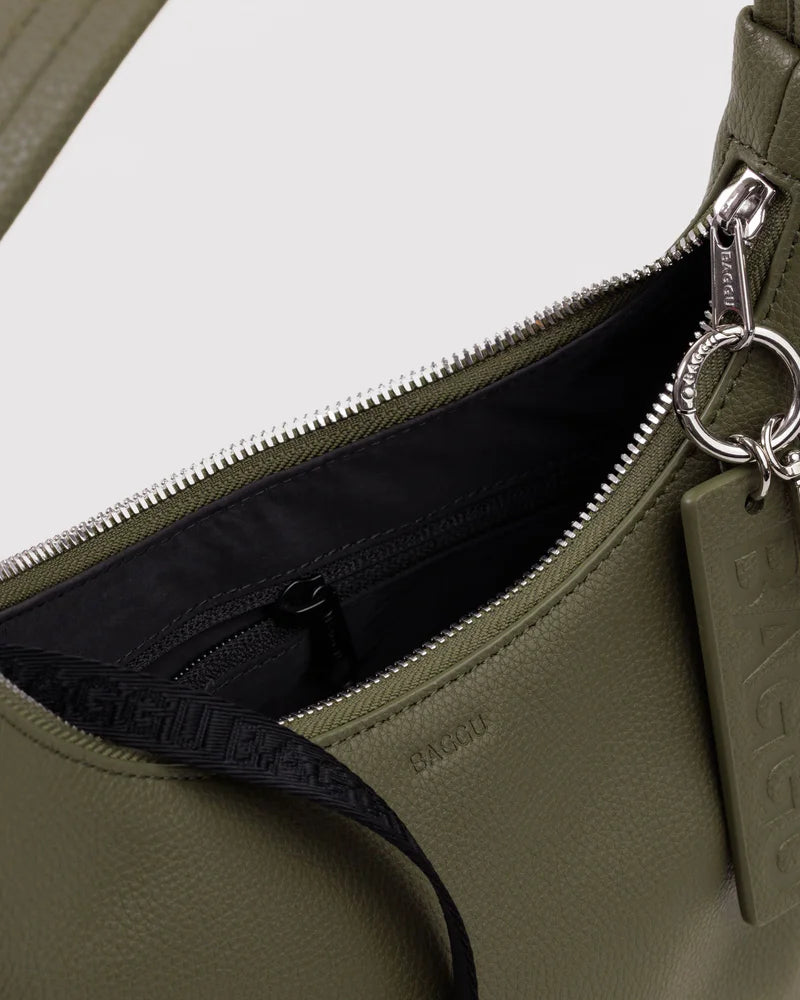 BAGGU Small Recycled Leather Shoulder Bag, Loden