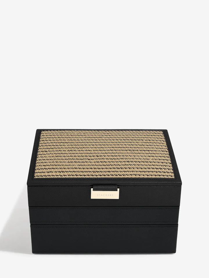 Classic Black Raffia Jewellery Box, Set of 3