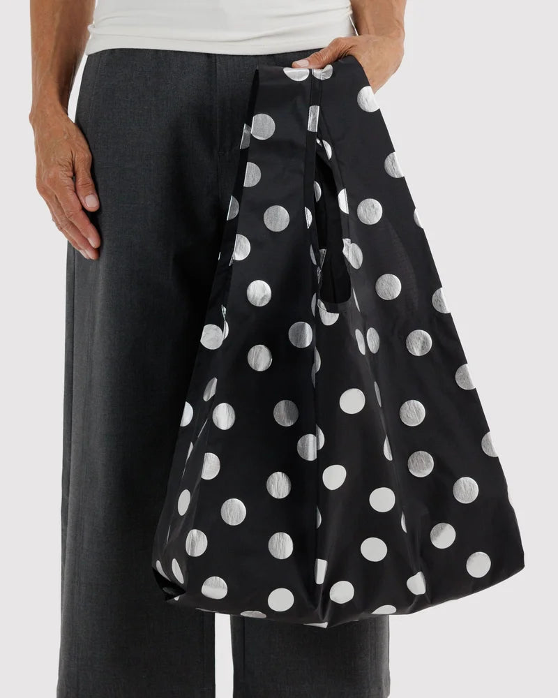 BAGGU Reusable Bag, Silver Metallic Polka Dot