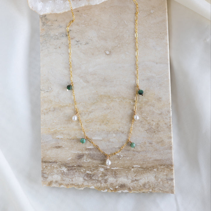 Emerald &amp; Pearl Teardrop Necklace