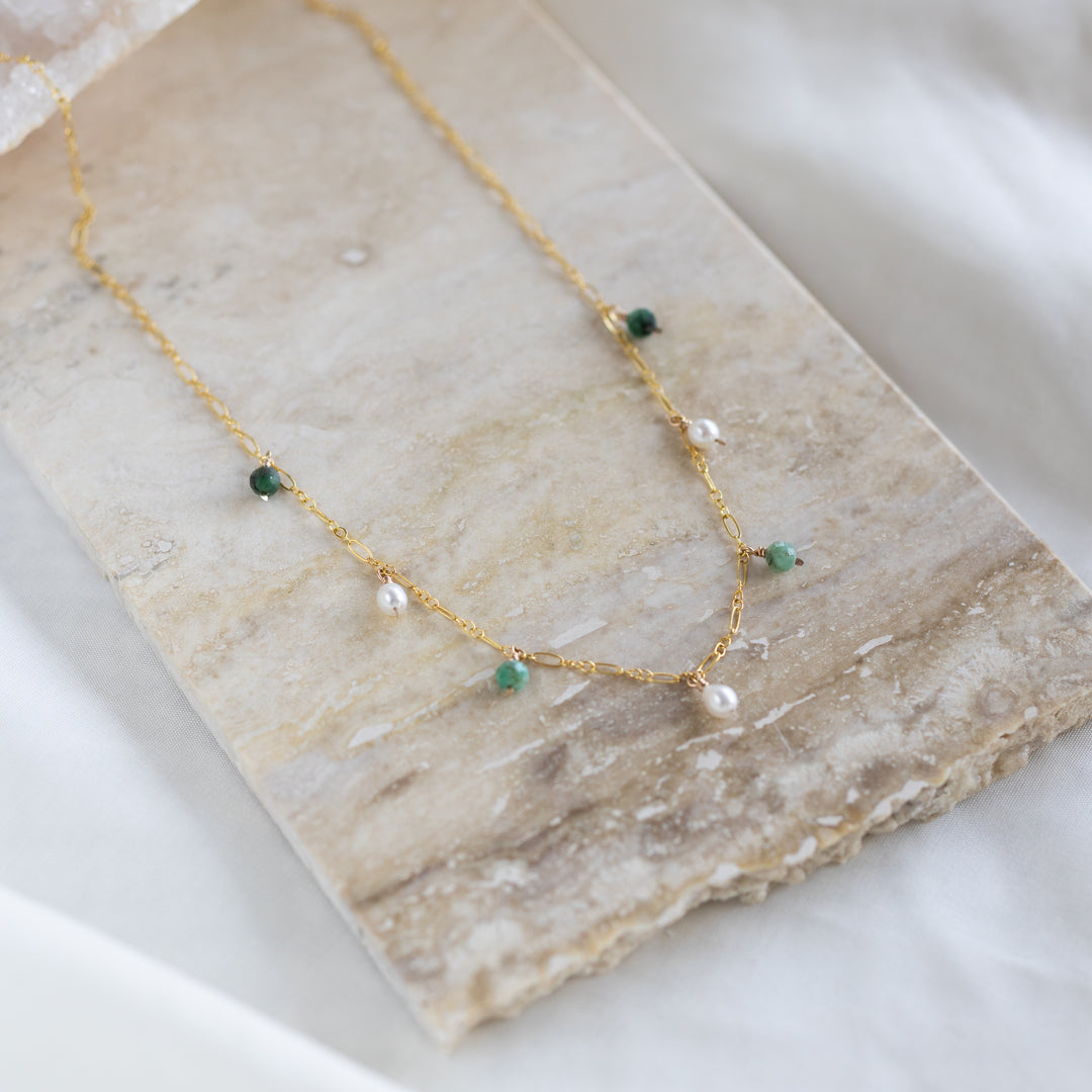 Emerald &amp; Pearl Teardrop Necklace
