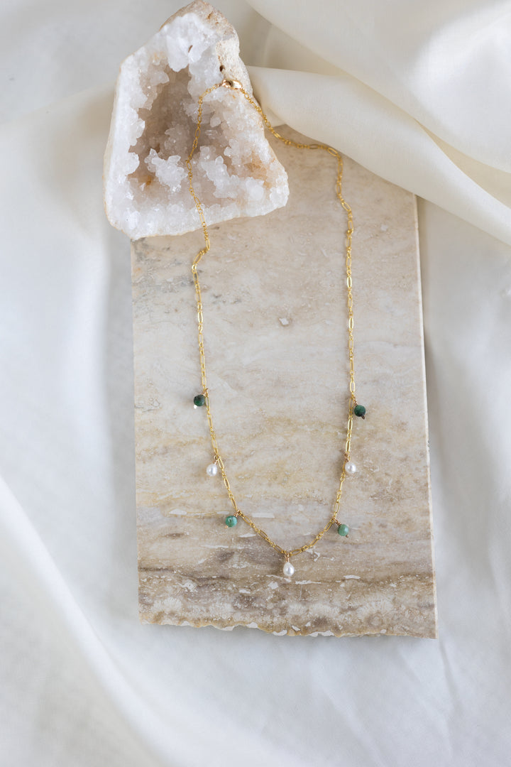 Emerald &amp; Pearl Teardrop Necklace