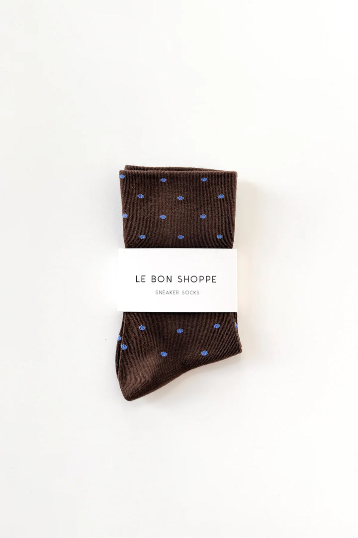 Polka Dot Sneaker Socks, Cacao Blue
