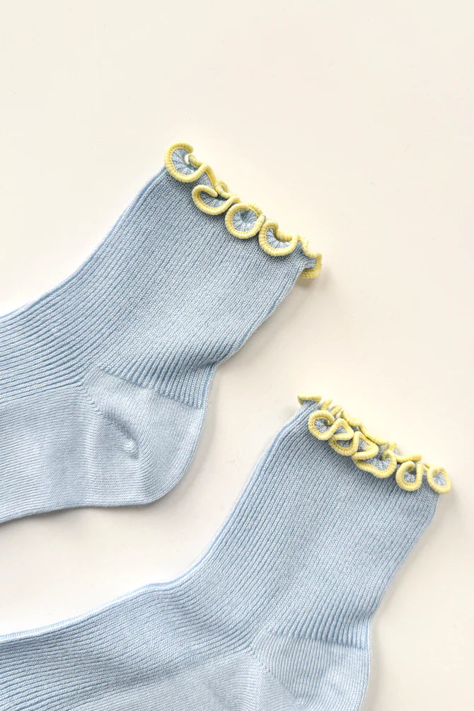 Ruffled Modal Socks, Baby Blue / Butter