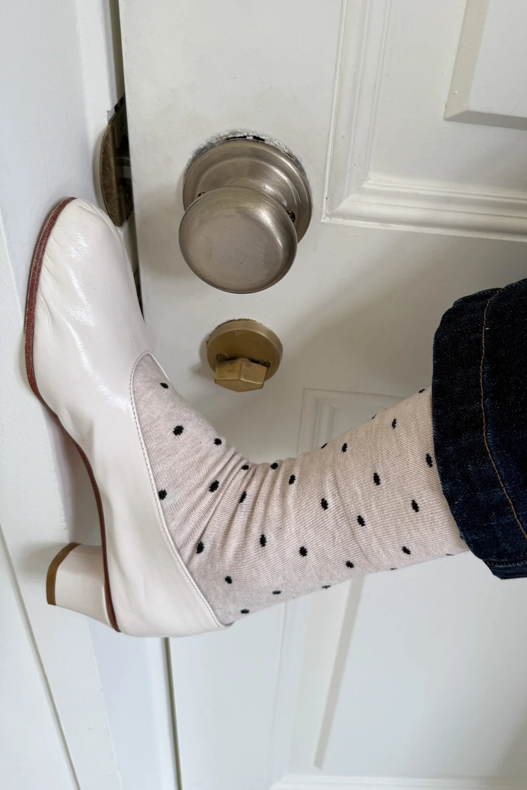 Polkadot Sneaker Socks, Oatmeal/Black