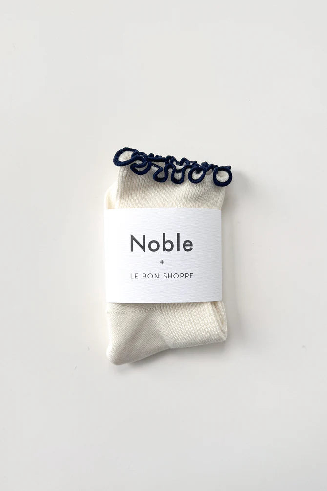 Ruffled Modal Socks, Soft White / Navy