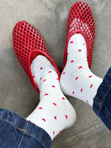 Sneaker Socks, Heart White/Red