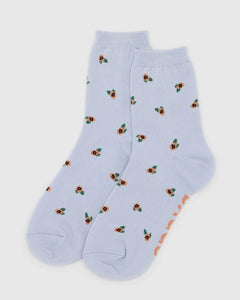 BAGGU Crew Socks, Blue Rosette