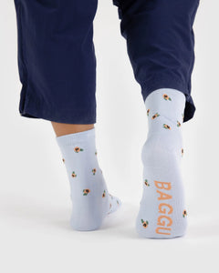 BAGGU Crew Socks, Blue Rosette