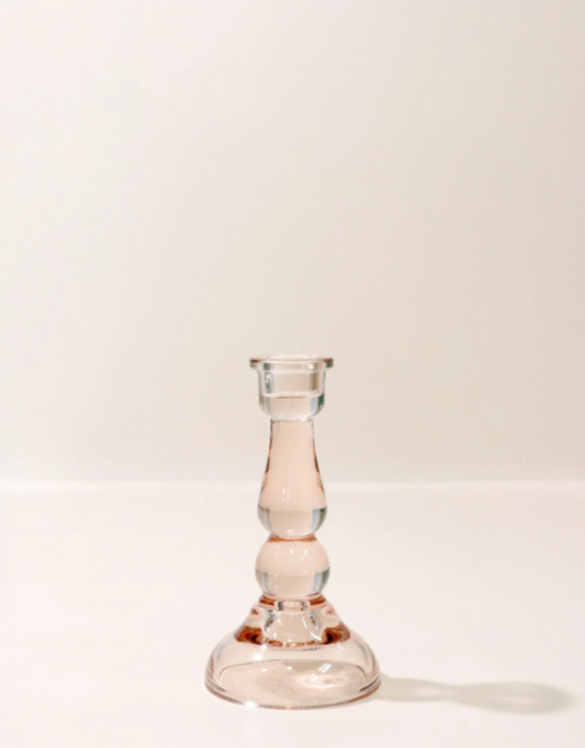 Pale Pink Glass Candle Holder
