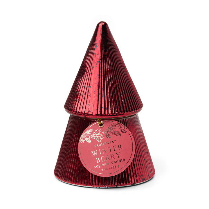 Red Stacked Tree Candle, Winter Berry