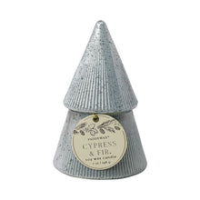 Load image into Gallery viewer, Forsala - Silver Stacked Tree Candle, Cypress &amp; Fir