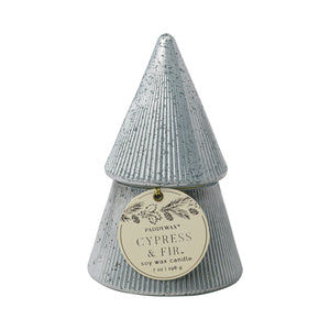 Forsala - Silver Stacked Tree Candle, Cypress & Fir