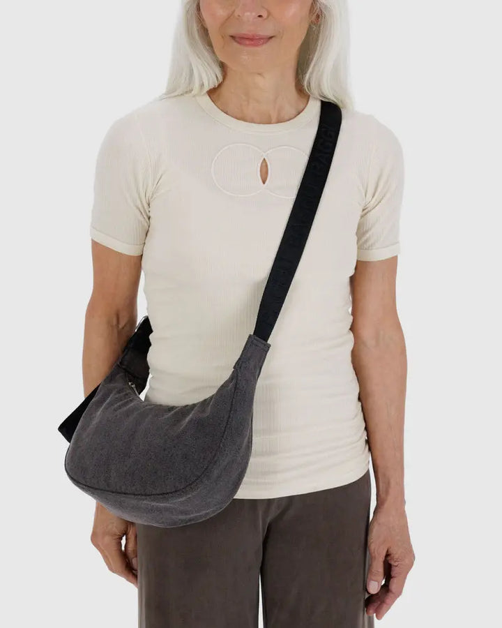 BAGGU Small Crescent Bag, Washed Black Denim