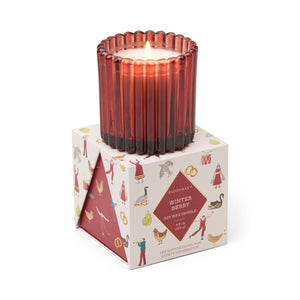 Christmas Ribbed Glass Candle, Red Winter Berry