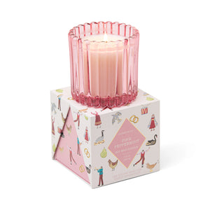 Christmas Ribbed Glass Candle, Pink Peppermint