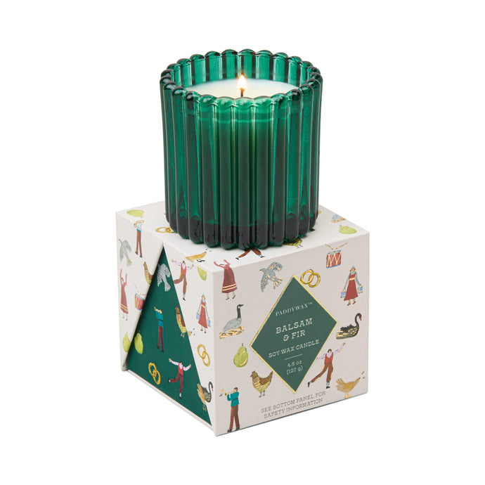 Christmas Ribbed Glass Candle, Balsam Fir