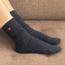 Load image into Gallery viewer, Embroidered Snow Socks, Black + Heart