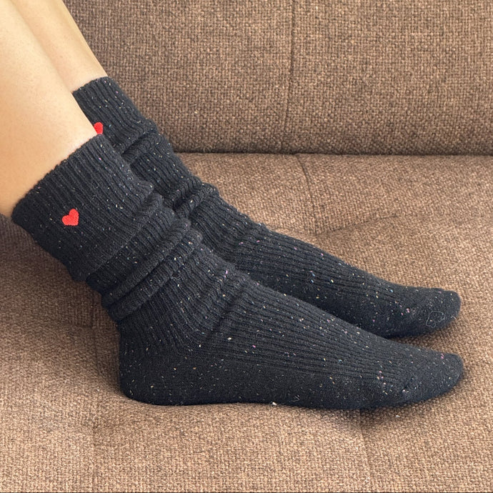 Embroidered Snow Socks, Black + Heart