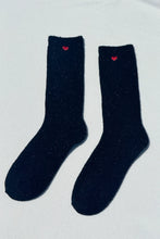 Load image into Gallery viewer, Embroidered Snow Socks, Black + Heart