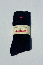 Load image into Gallery viewer, Embroidered Snow Socks, Black + Heart