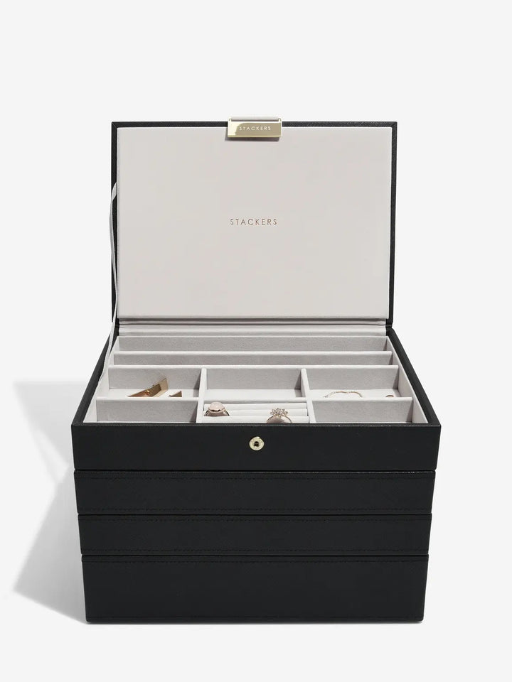 Classic Black Raffia Jewellery Box, Set of 4