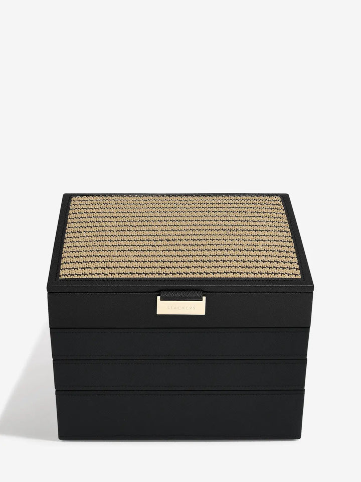 Classic Black Raffia Jewellery Box, Set of 4