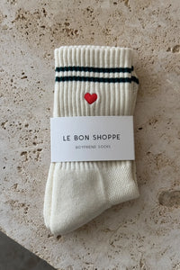 Le Bon Shoppe Embroidered Boyfriend Socks - Parchment + Heart