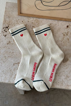 Load image into Gallery viewer, Le Bon Shoppe Embroidered Boyfriend Socks - Parchment + Heart