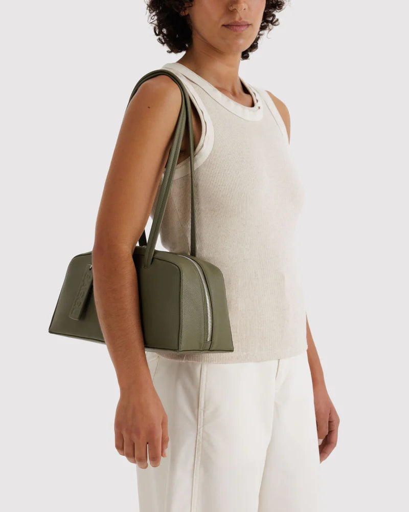 BAGGU Recycled Leather Bowler Bag, Loden