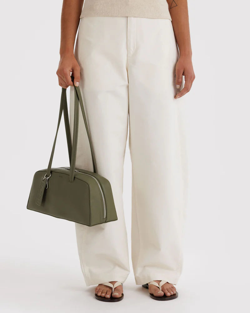 BAGGU Recycled Leather Bowler Bag, Loden