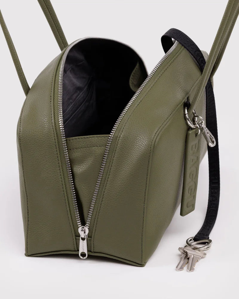 BAGGU Recycled Leather Bowler Bag, Loden