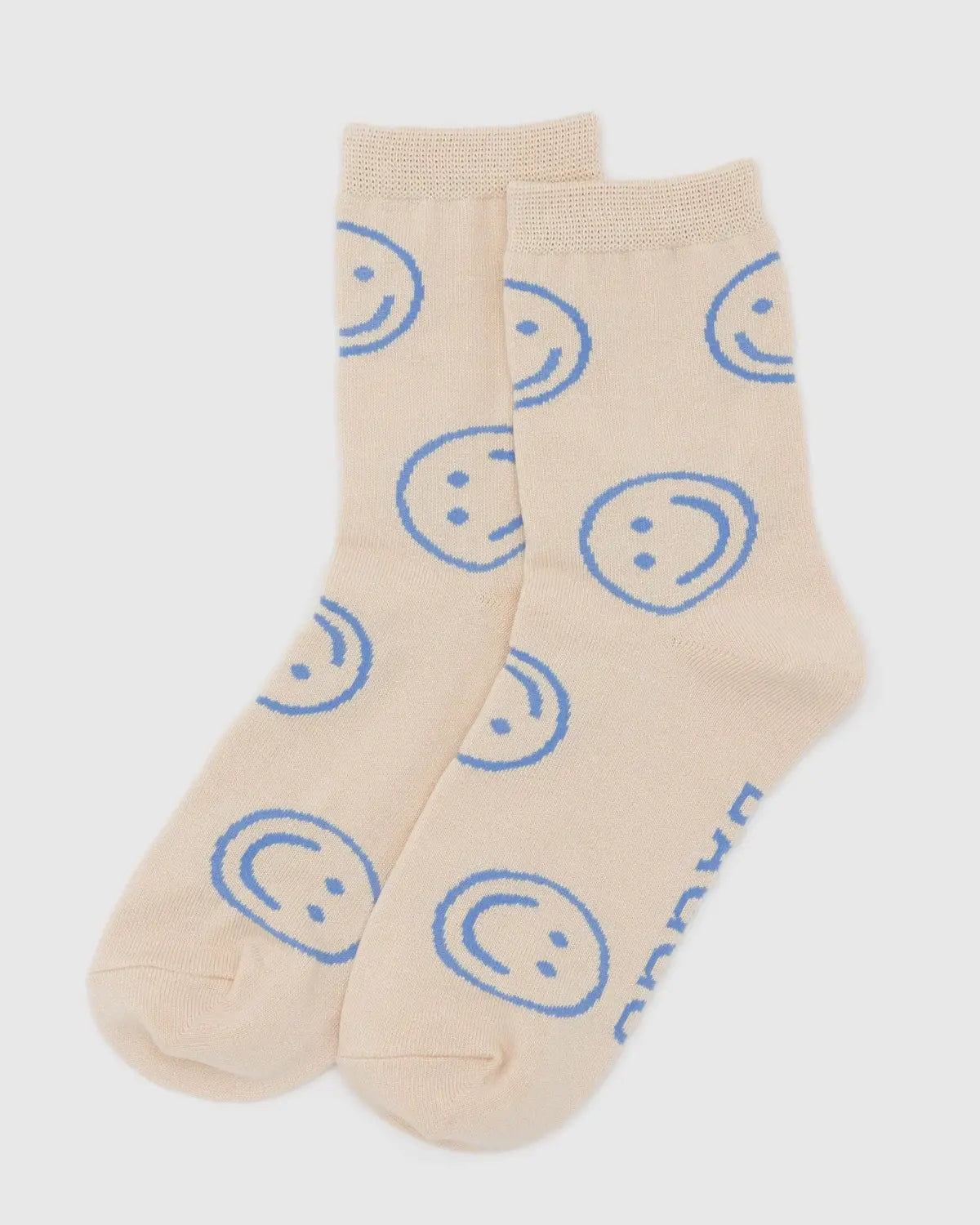 BAGGU Crew Socks, Ecru Periwinkle Happy