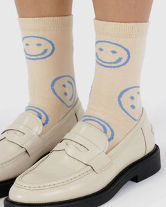 BAGGU Crew Socks, Ecru Periwinkle Happy