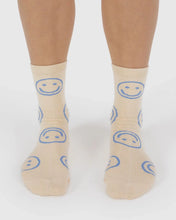 Load image into Gallery viewer, BAGGU Crew Socks, Ecru Periwinkle Happy