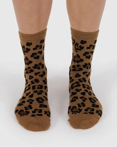 BAGGU Crew Socks, Dark Leopard