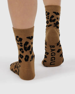 BAGGU Crew Socks, Dark Leopard