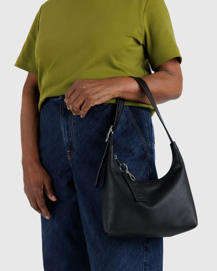BAGGU Small Recycled Leather Shoulder Bag, Black