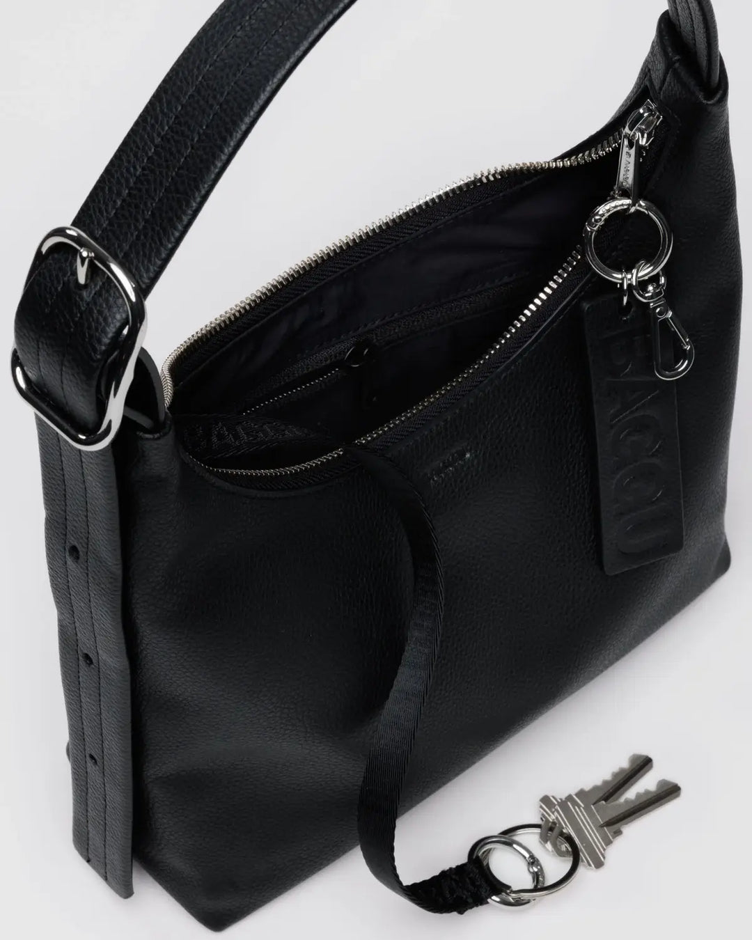 BAGGU Small Recycled Leather Shoulder Bag, Black