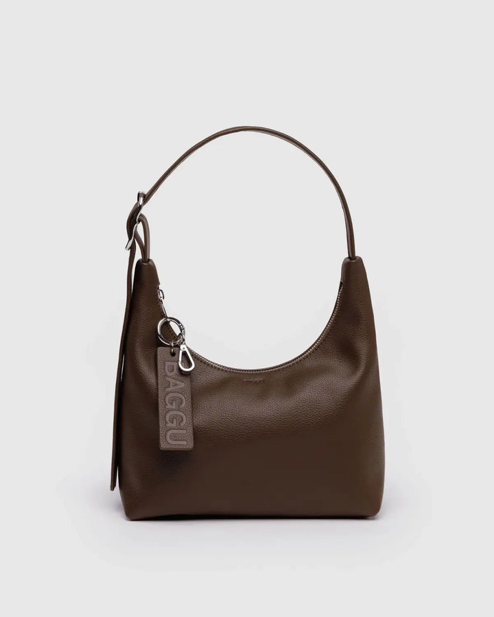 BAGGU Small Recycled Leather Shoulder Bag, Brown