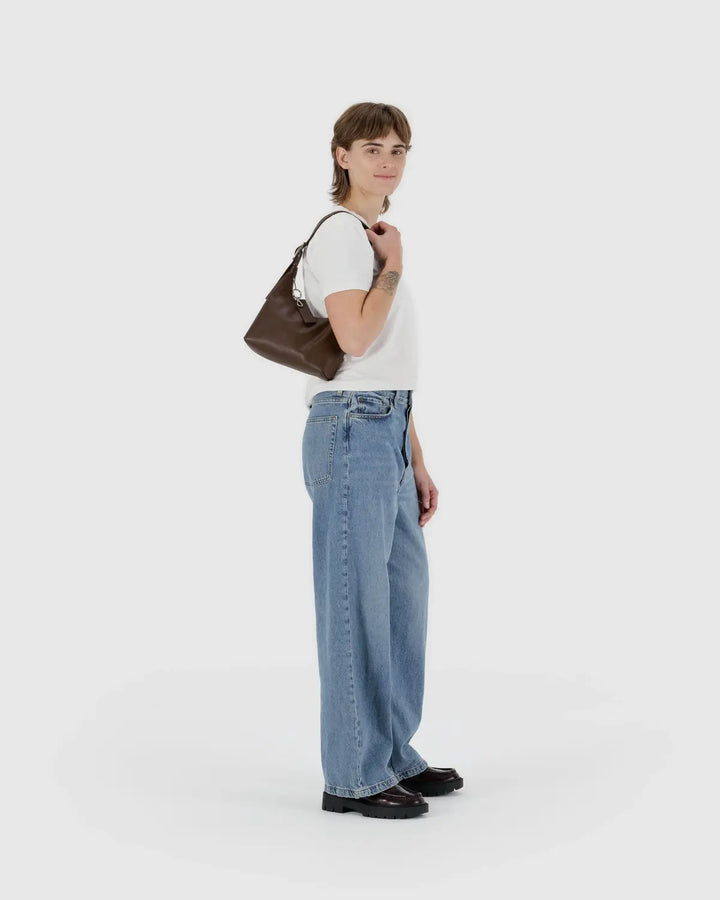 BAGGU Small Recycled Leather Shoulder Bag, Brown