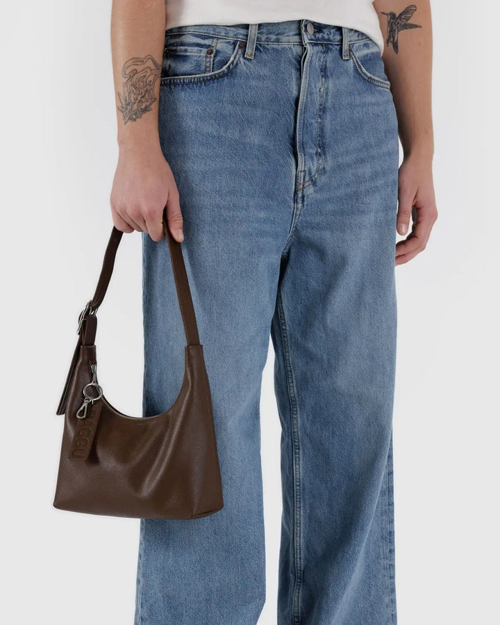 BAGGU Small Recycled Leather Shoulder Bag, Brown