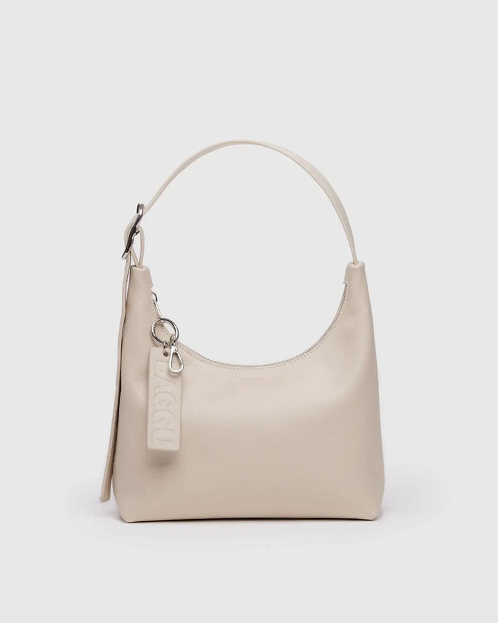 BAGGU Small Recycled Leather Shoulder Bag, Stone
